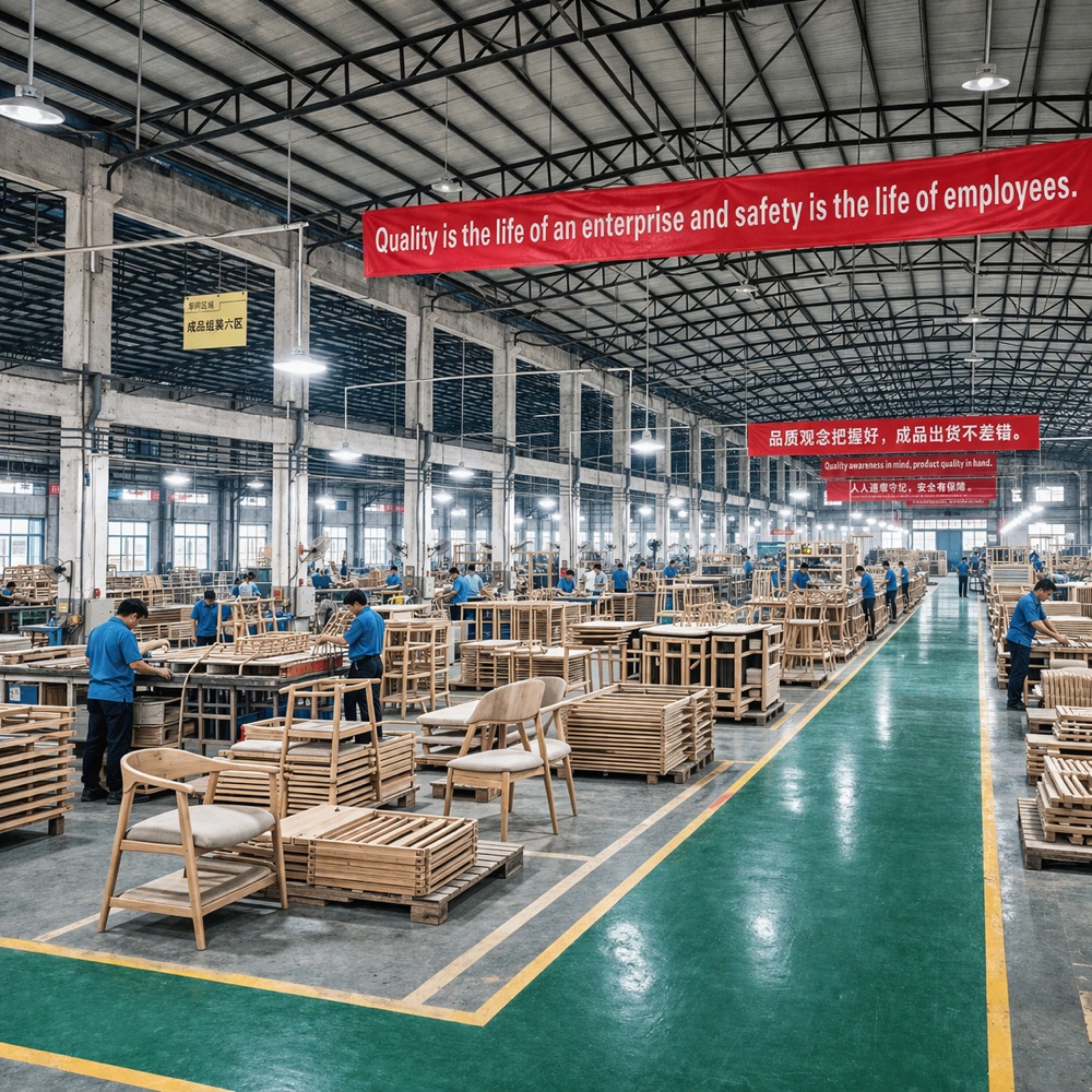 Hotel chair production line inside a contract furniture factory